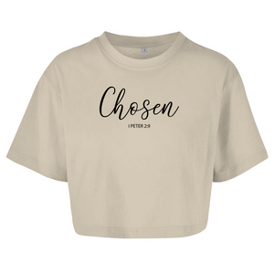 Damen Oversize Crop Top chosen 1 peter 2:9
