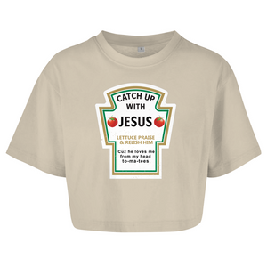 Damen Oversize Crop Top catch up with jesus