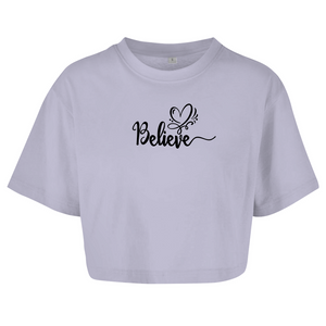Damen Oversize Crop Top believe