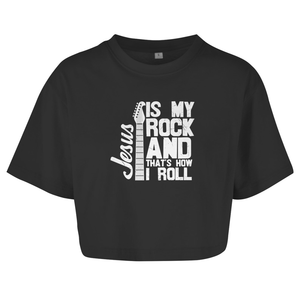 Damen Oversize Crop Top jesus is my rock guitarist