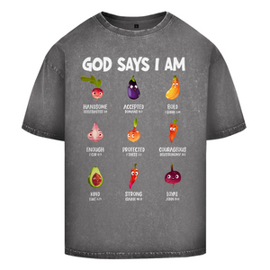 Oversize Washed T-Shirt god says i am handsome