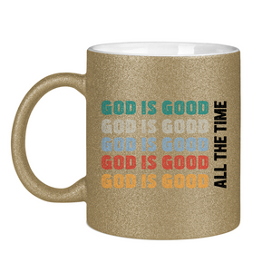 Glitzertasse god is good schriftzug