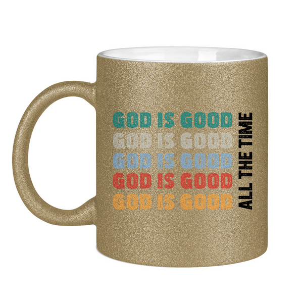 Glitzertasse god is good schriftzug