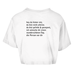 Damen Oversize Crop Top hey du hinter mir