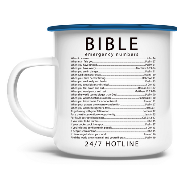 Emaille Tasse bible emegrency numbers