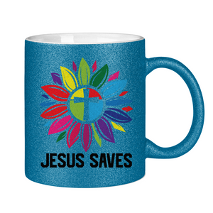 Glitzertasse jesus saves blume