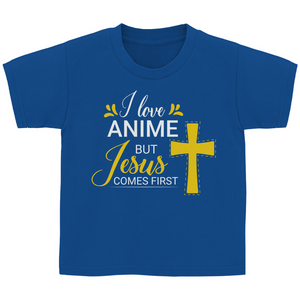 Kinder T-Shirt i love anime but jesus comes first