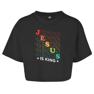 Damen Oversize Crop Top jesus is king retro