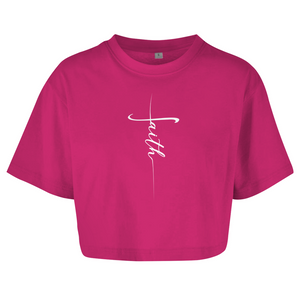 Damen Oversize Crop Top faith kreuz