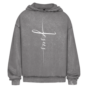 Oversize Washed Hoodie jesus kreuz