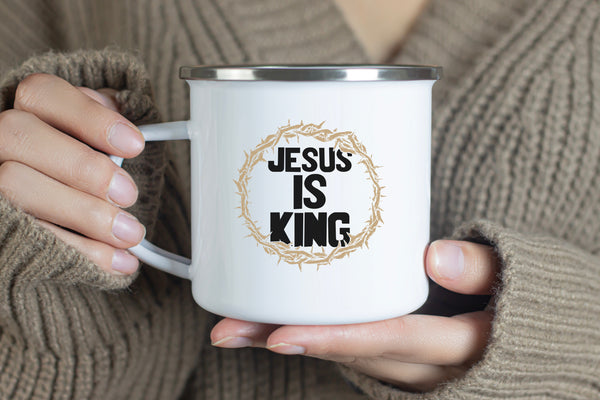 Emaille Tasse jesus is king dornenkrone