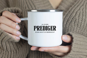 Emaille Tasse ja, ich bin prediger