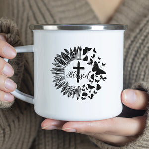Emaille Tasse blessed sonneblume schmetterling