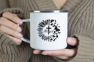 Emaille Tasse blessed sonneblume schmetterling