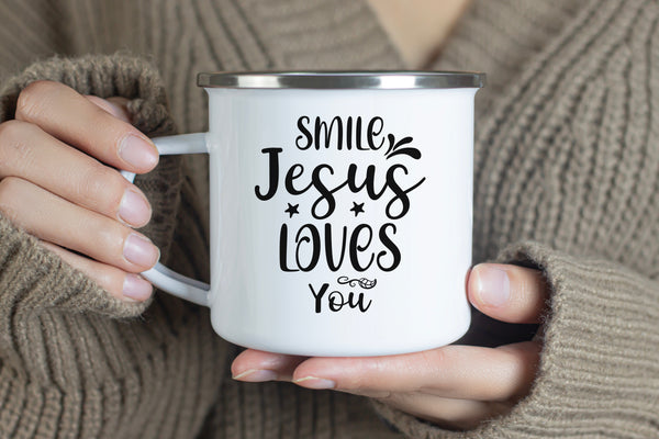 Emaille Tasse smile jesus loves you