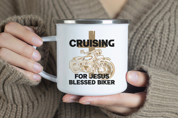 Emaille Tasse cruising for jesus blessed biker