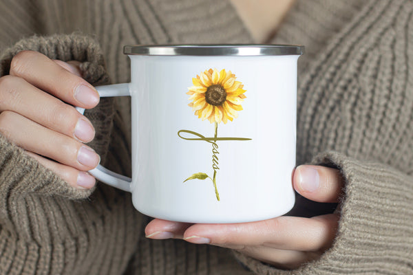 Emaille Tasse jesus sonnenblume