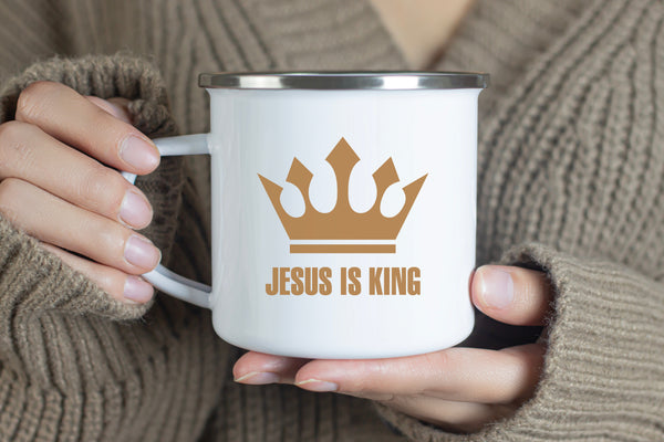 Emaille Tasse jesus is king krone