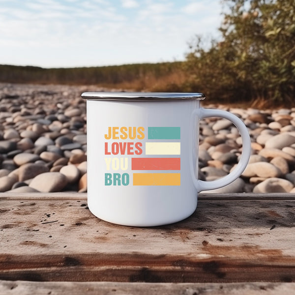 Emaille Tasse jesus loves you bro