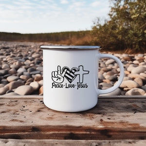 Emaille Tasse peace love jesus