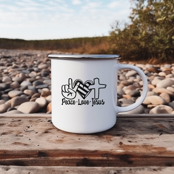 Emaille Tasse peace love jesus