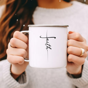 Emaille Tasse faith kreuz