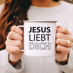 Emaille Tasse jesus liebt dich