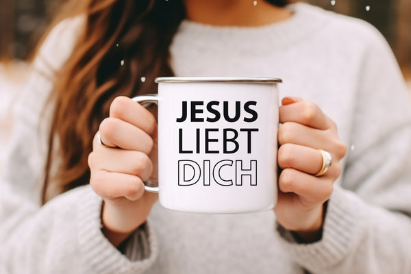 Emaille Tasse jesus liebt dich