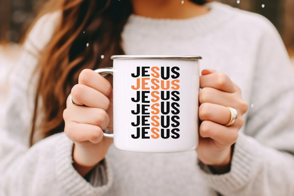 Emaille Tasse jesus schriftzug