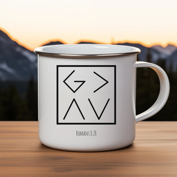 Emaille Tasse got is greater romans 8:28 abkürzung