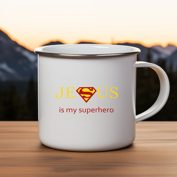 Emaille Tasse jesus is my superhero