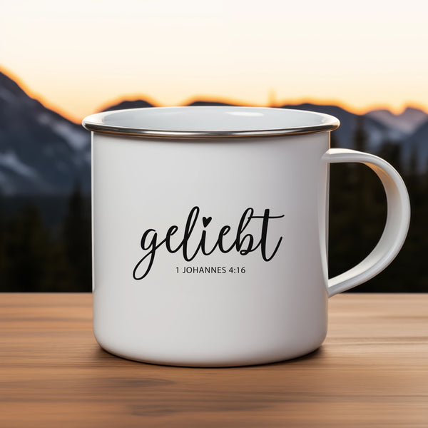 Emaille Tasse geliebt 1 johannes 4:16