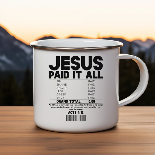 Emaille Tasse jesus paid it all