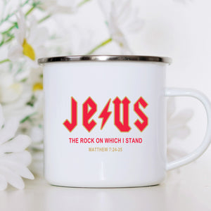 Emaille Tasse jesus the rock matthew 7:24-25