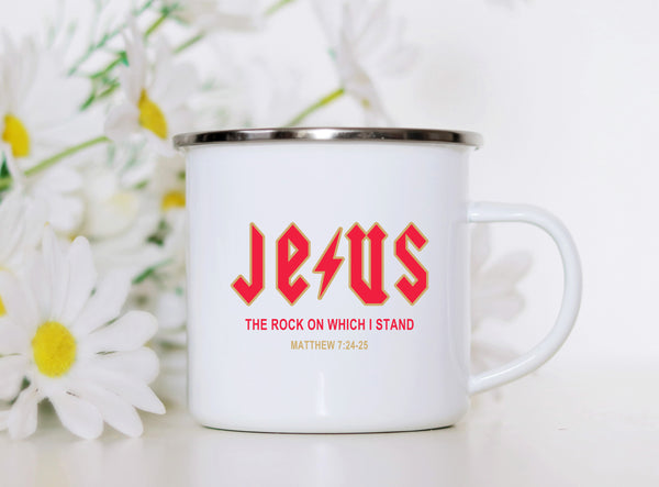 Emaille Tasse jesus the rock matthew 7:24-25