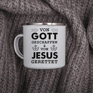 Emaille Tasse von gott geschaffen