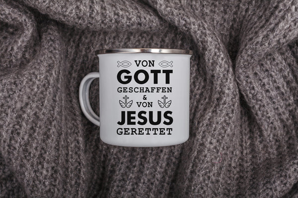 Emaille Tasse von gott geschaffen