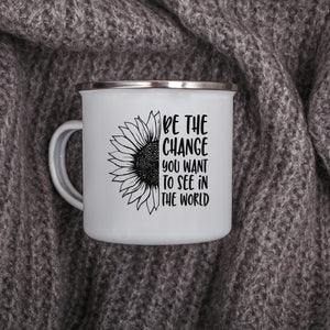 Emaille Tasse sonnenblume be the change