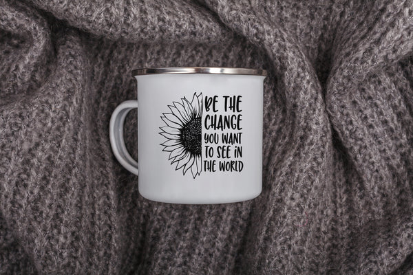 Emaille Tasse sonnenblume be the change