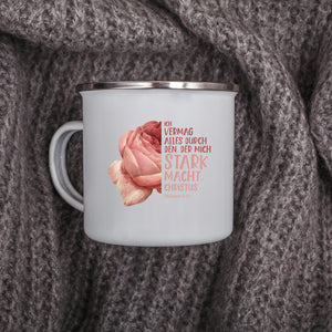 Emaille Tasse der mich stark macht blume