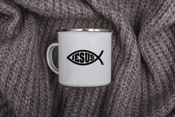 Emaille Tasse Ichthys fisch christliches symbol