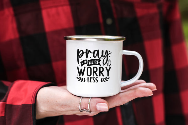 Emaille Tasse pray more worry less