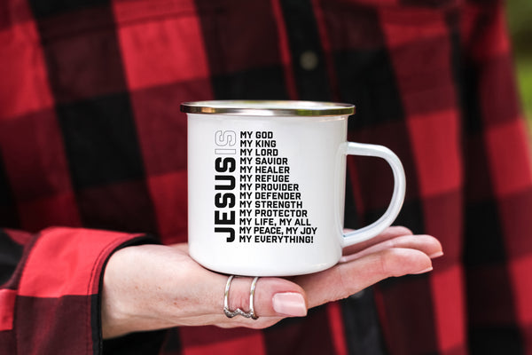 Emaille Tasse jesus is my god