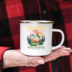 Emaille Tasse created with a purpose ephesians 2:10