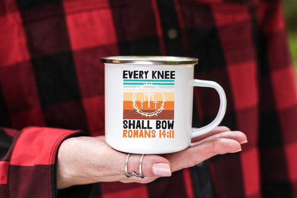 Emaille Tasse every knee shall bow romans 14:11