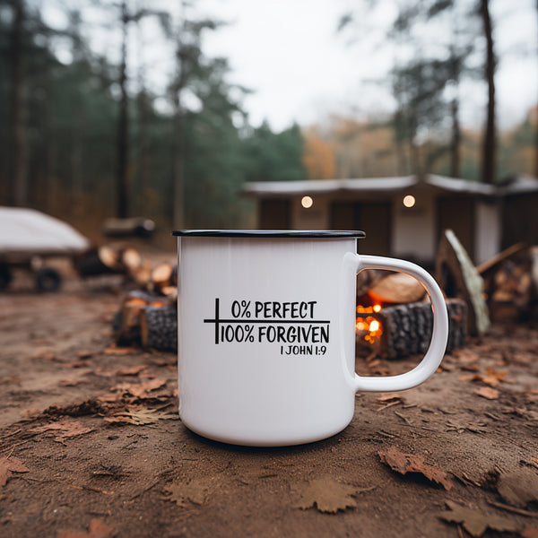 Emaille Tasse 100% forgiven 1 john 1:9