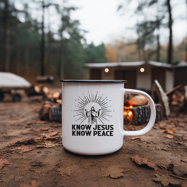 Emaille Tasse know jesus know peace