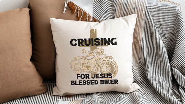 Kopfkissen zweifarbig cruising for jesus blessed biker