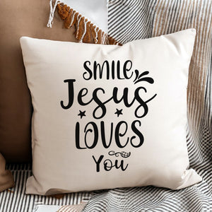 Kopfkissen zweifarbig smile jesus loves you