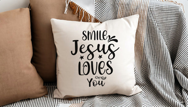 Kopfkissen zweifarbig smile jesus loves you